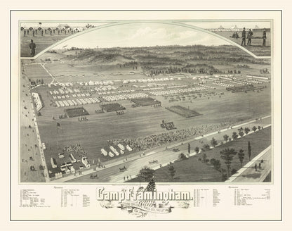 Vintage Map of Camp Framingham, Massachusetts, 1885