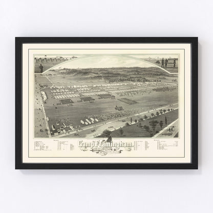 Vintage map of Camp Framingham, Massachusetts, 1885 - historic military training camp