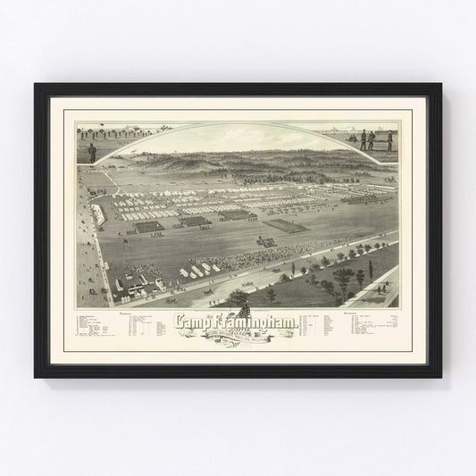Vintage map of Camp Framingham, Massachusetts, 1885 - historic military training camp