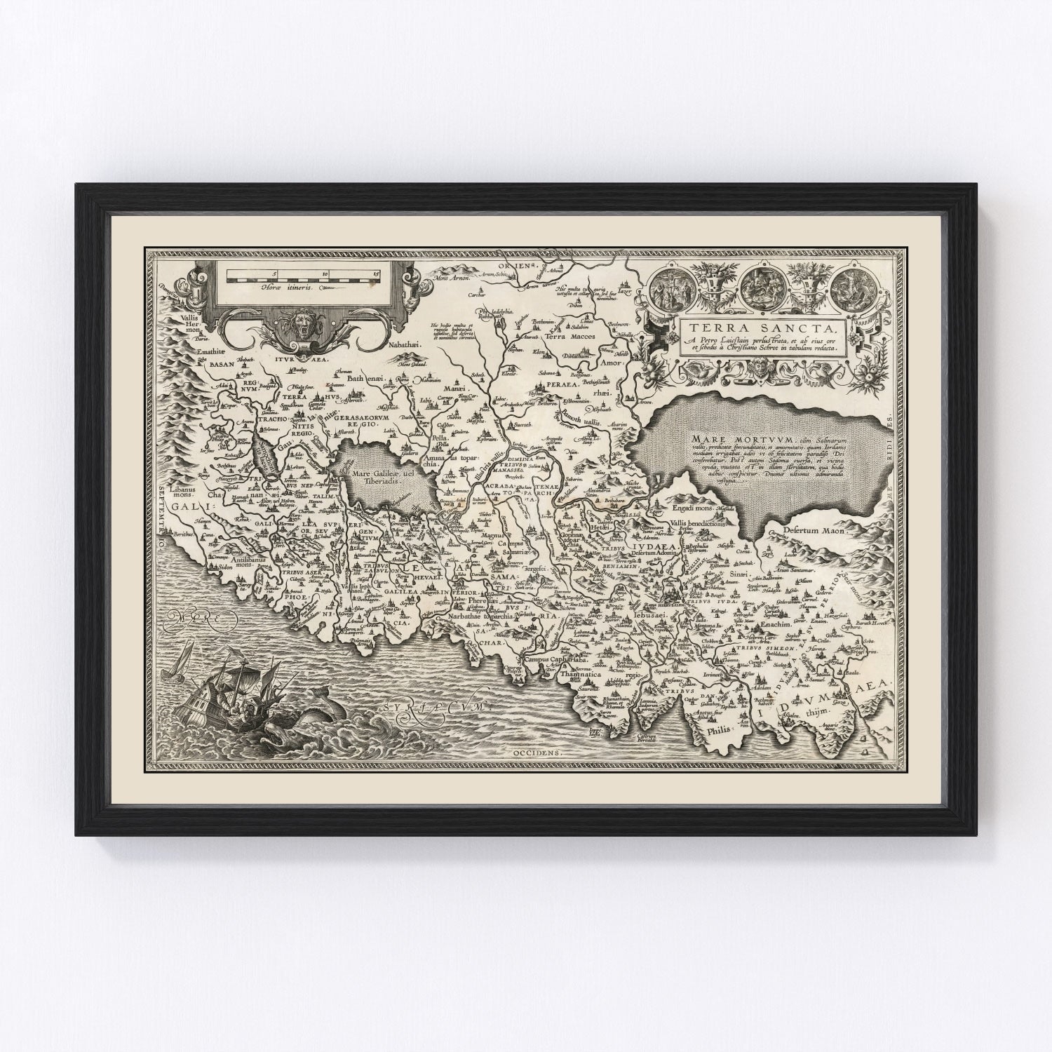 Vintage Renaissance map of Israel and Palestine Holy Land, 1584