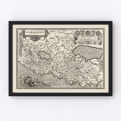 Vintage Renaissance map of Israel and Palestine Holy Land, 1584