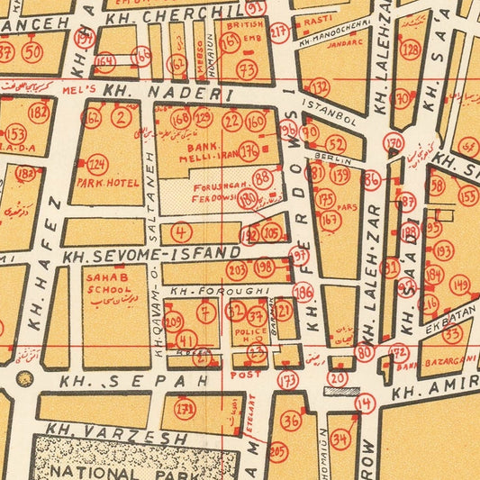 Vintage Map of Tehran, Iran, 1961