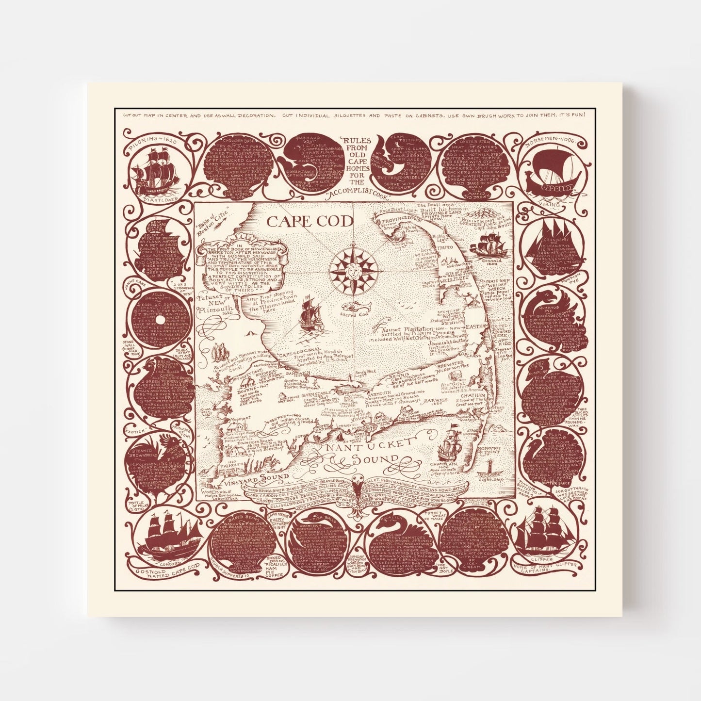 Vintage Pictorial Map of Cape Cod, Massachusetts, 1948