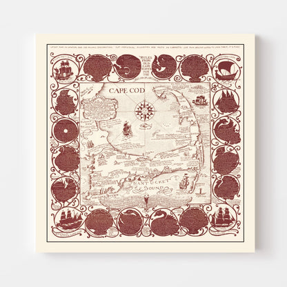 Vintage Pictorial Map of Cape Cod, Massachusetts, 1948