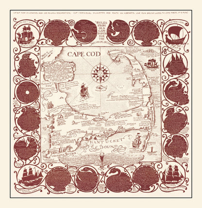 Vintage Pictorial Map of Cape Cod, Massachusetts, 1948