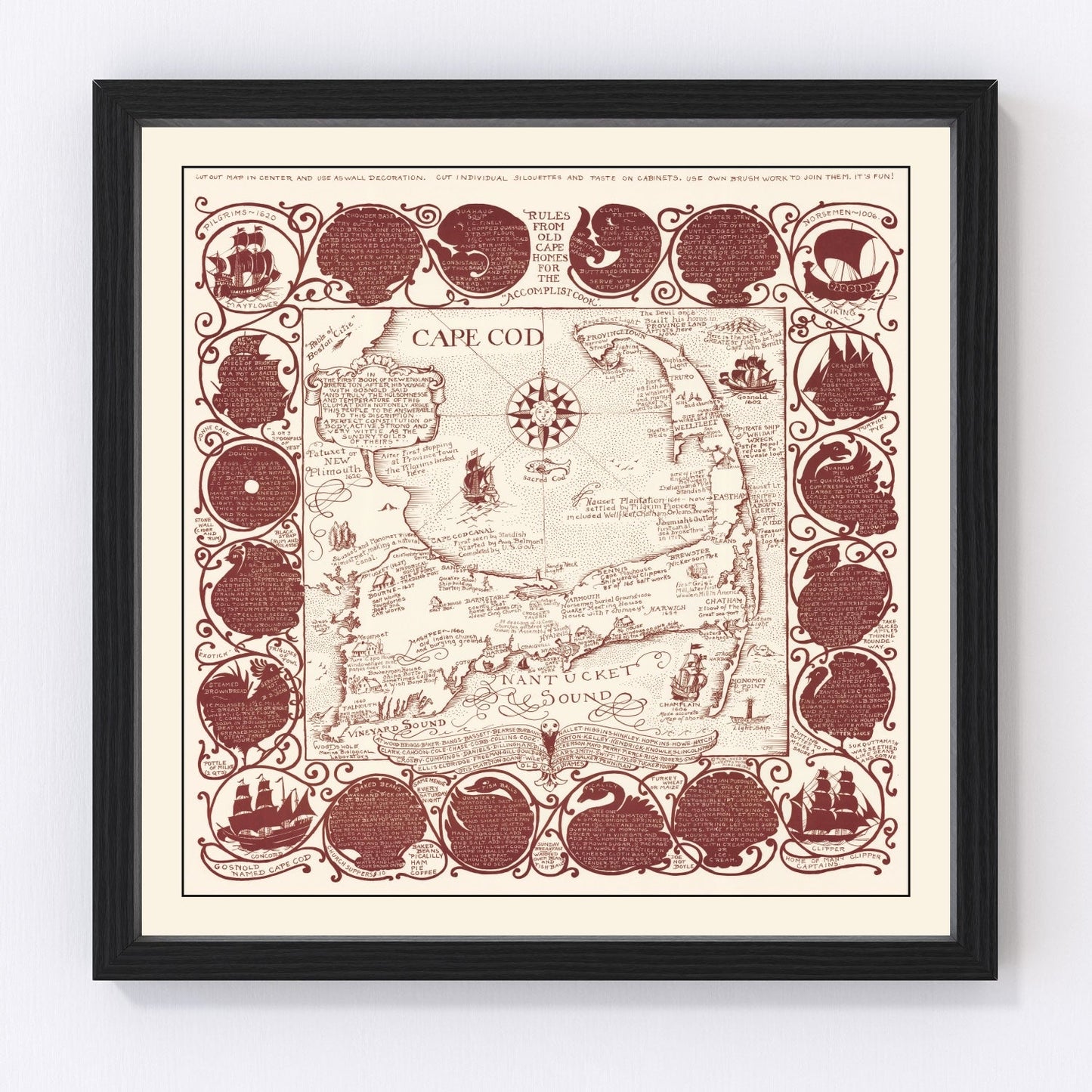 Vintage pictorial map of Cape Cod, Massachusetts, 1948, coastal
