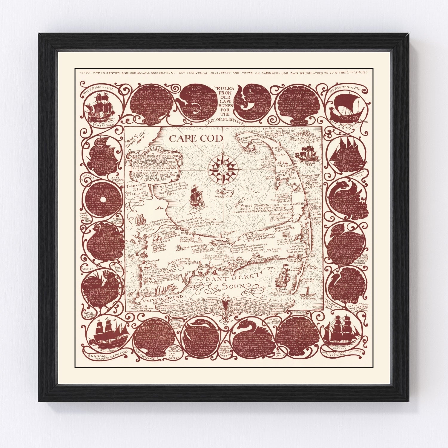 Vintage pictorial map of Cape Cod, Massachusetts, 1948, coastal