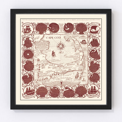 Vintage pictorial map of Cape Cod, Massachusetts, 1948, coastal