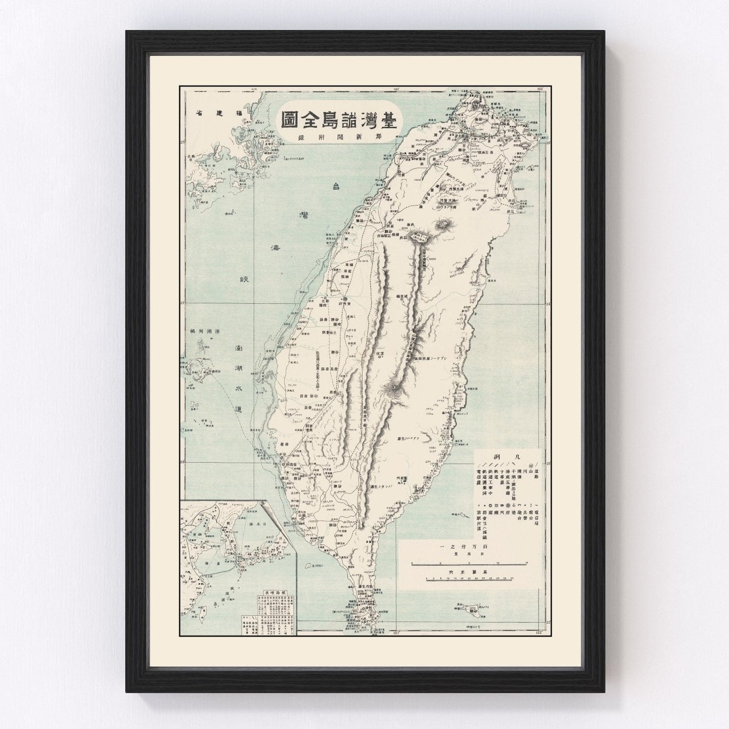 Vintage 1895 map of Taiwan island, digitally restored print