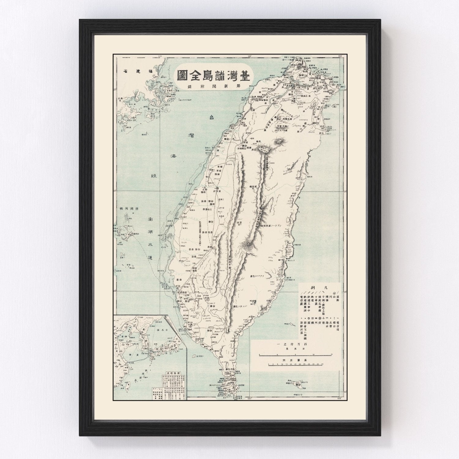 Vintage 1895 map of Taiwan island, digitally restored print