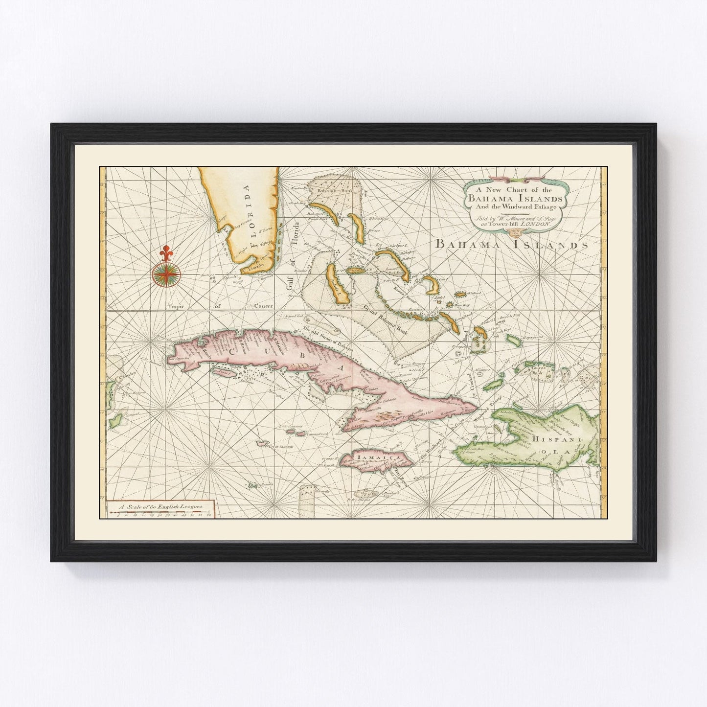 Vintage map of the Bahamas, 1737 - restored 18th-century Caribbean maritime chart