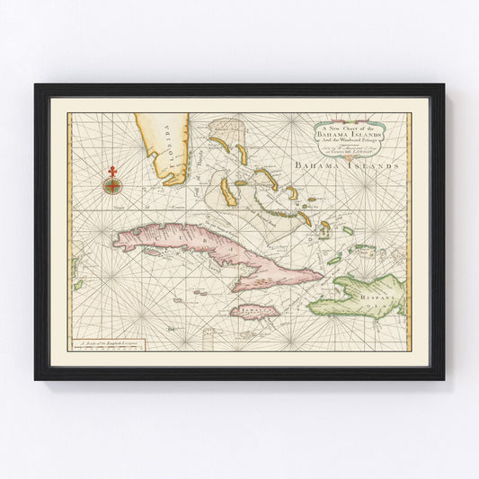 Vintage map of the Bahamas, 1737 - restored 18th-century Caribbean maritime chart