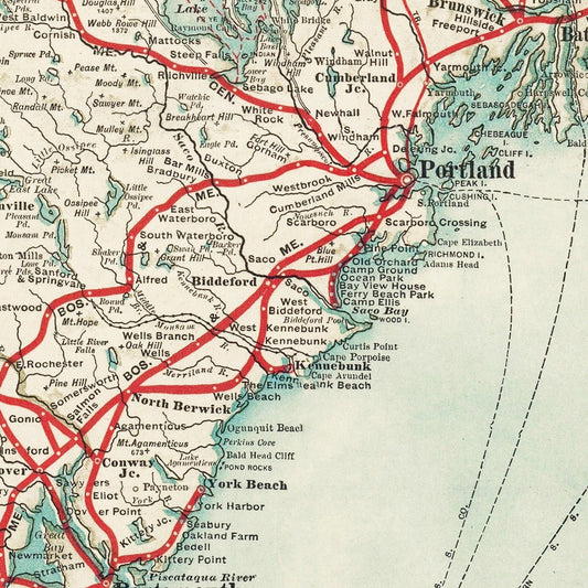 Vintage New England Summer Resorts Map, 1910