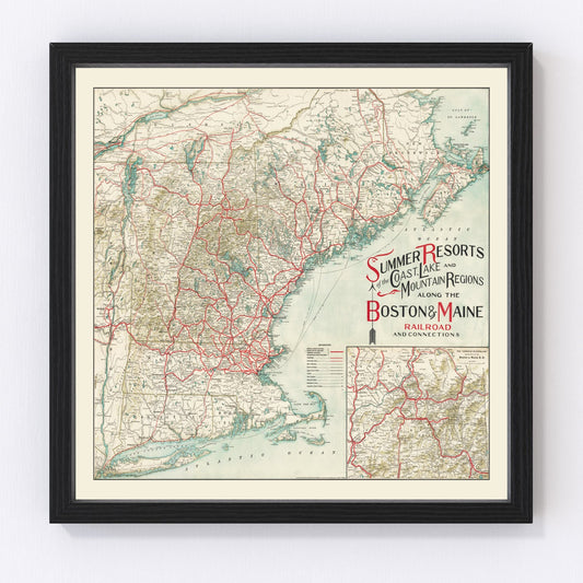 vintage New England summer resorts map, 1910