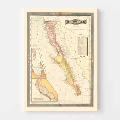 Vintage Map of Baja California, Mexico, 1897