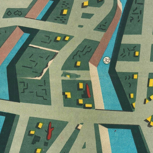 Vintage Map of Hiroshima, Japan, 1947