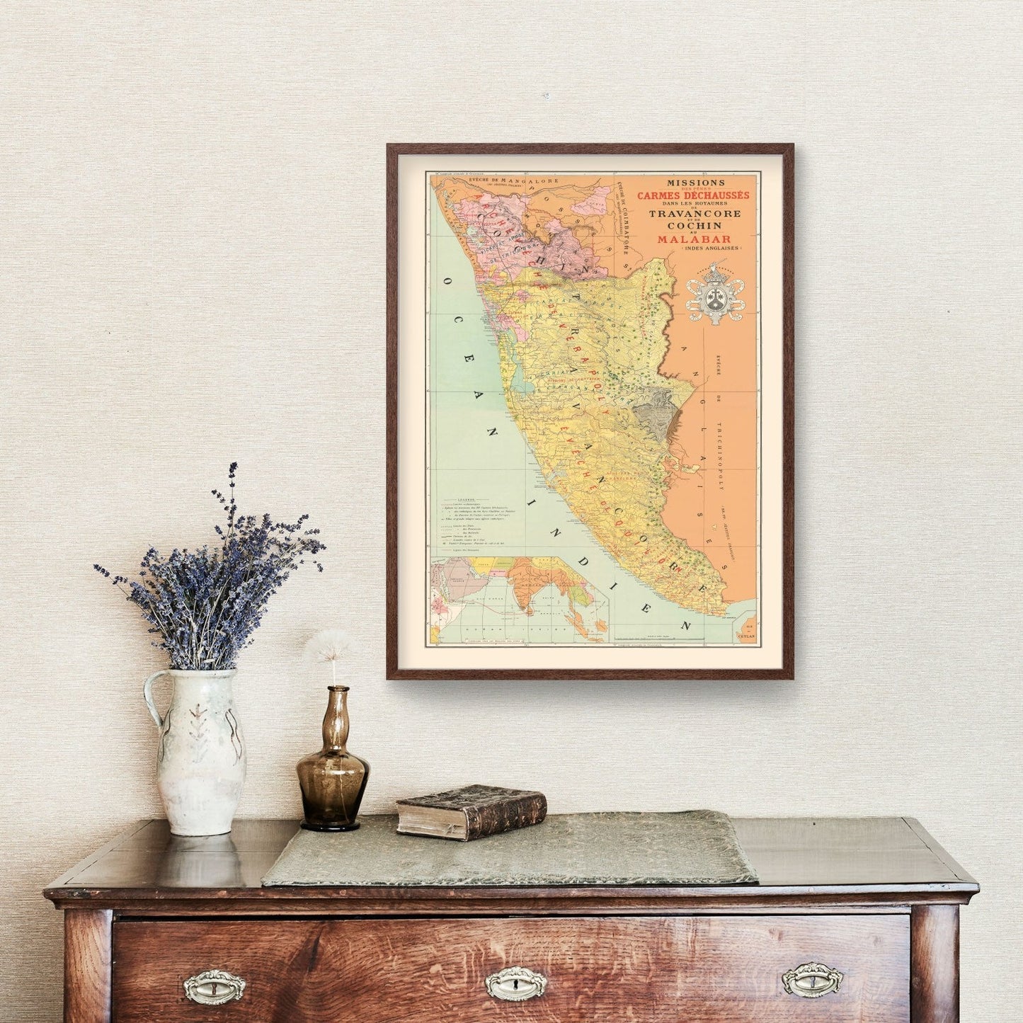Vintage Malabar, India Map, 1892