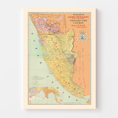 Vintage Malabar, India Map, 1892