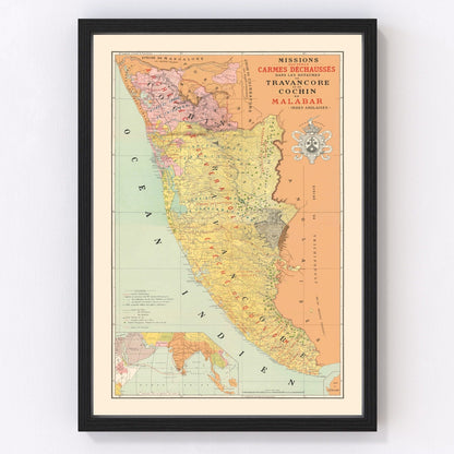 Vintage map of Malabar, India, 1892