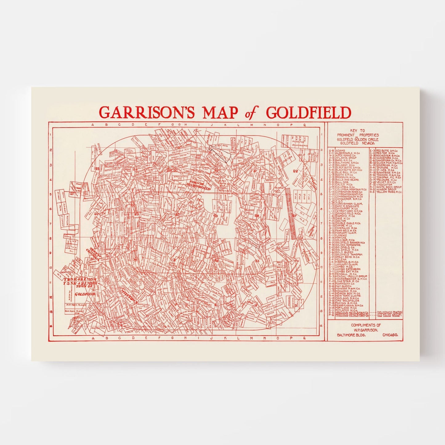 Vintage Goldfield, NV Mining Claims Map, 1906