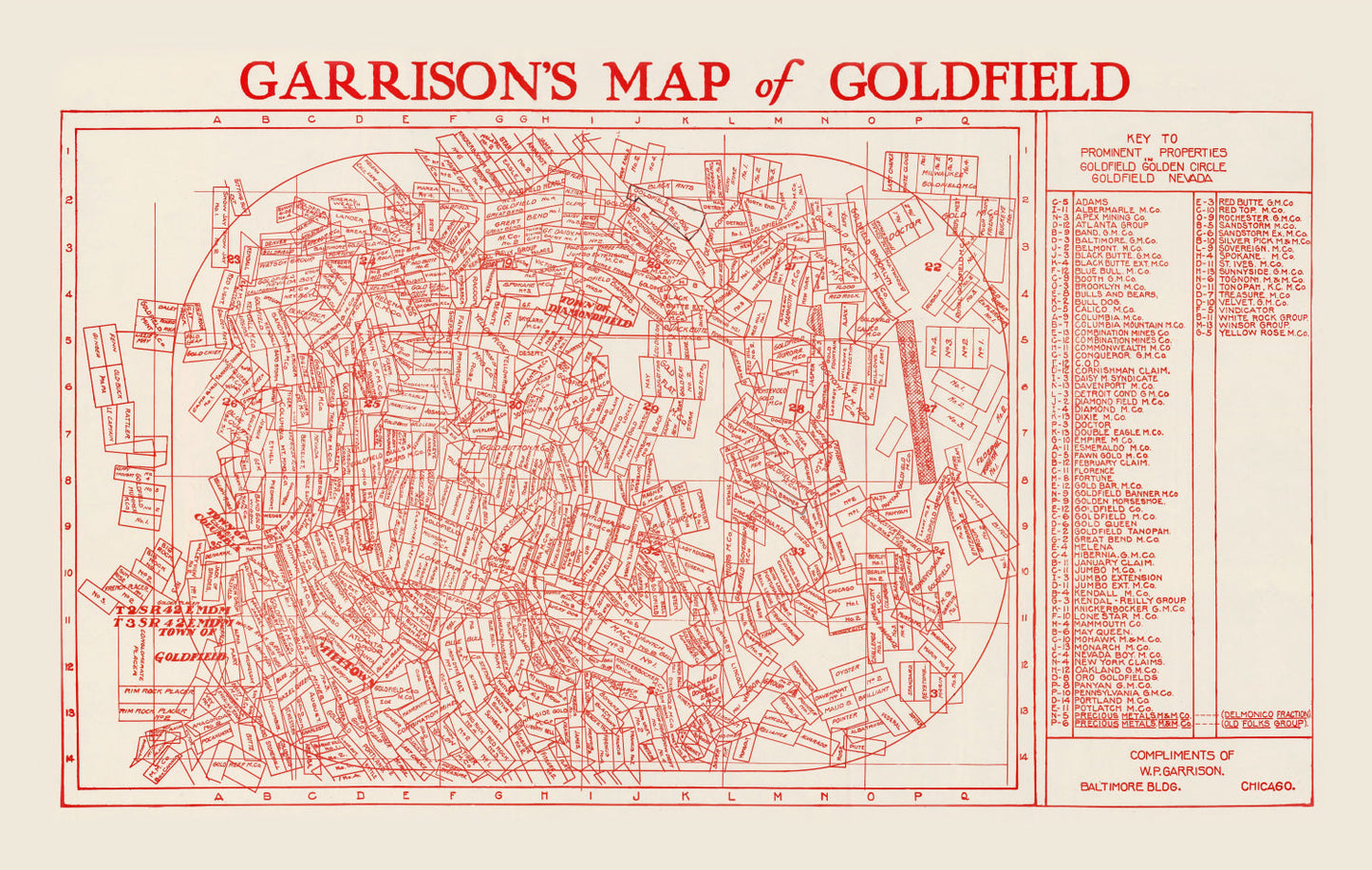 Vintage Goldfield, NV Mining Claims Map, 1906