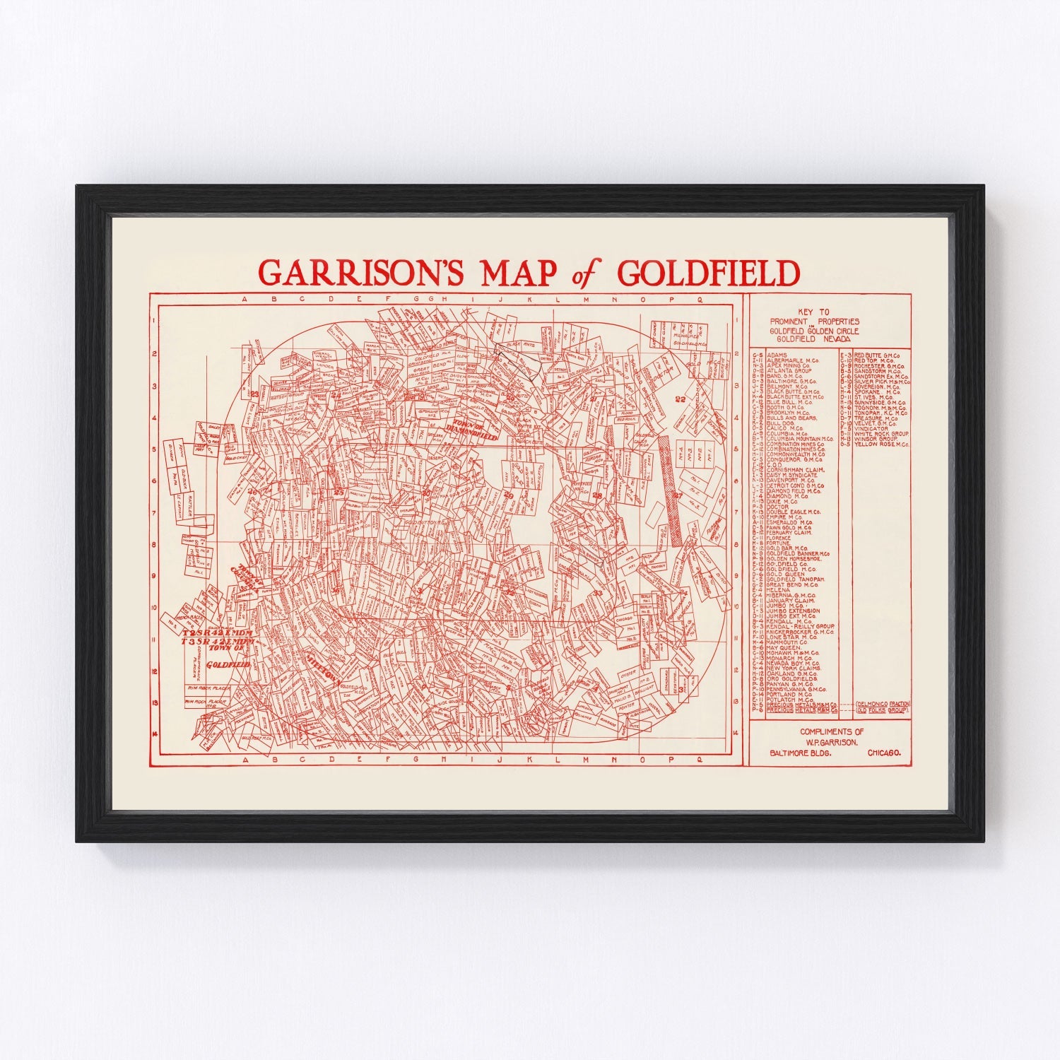 Vintage mining claims map of Goldfield, Nevada, 1906