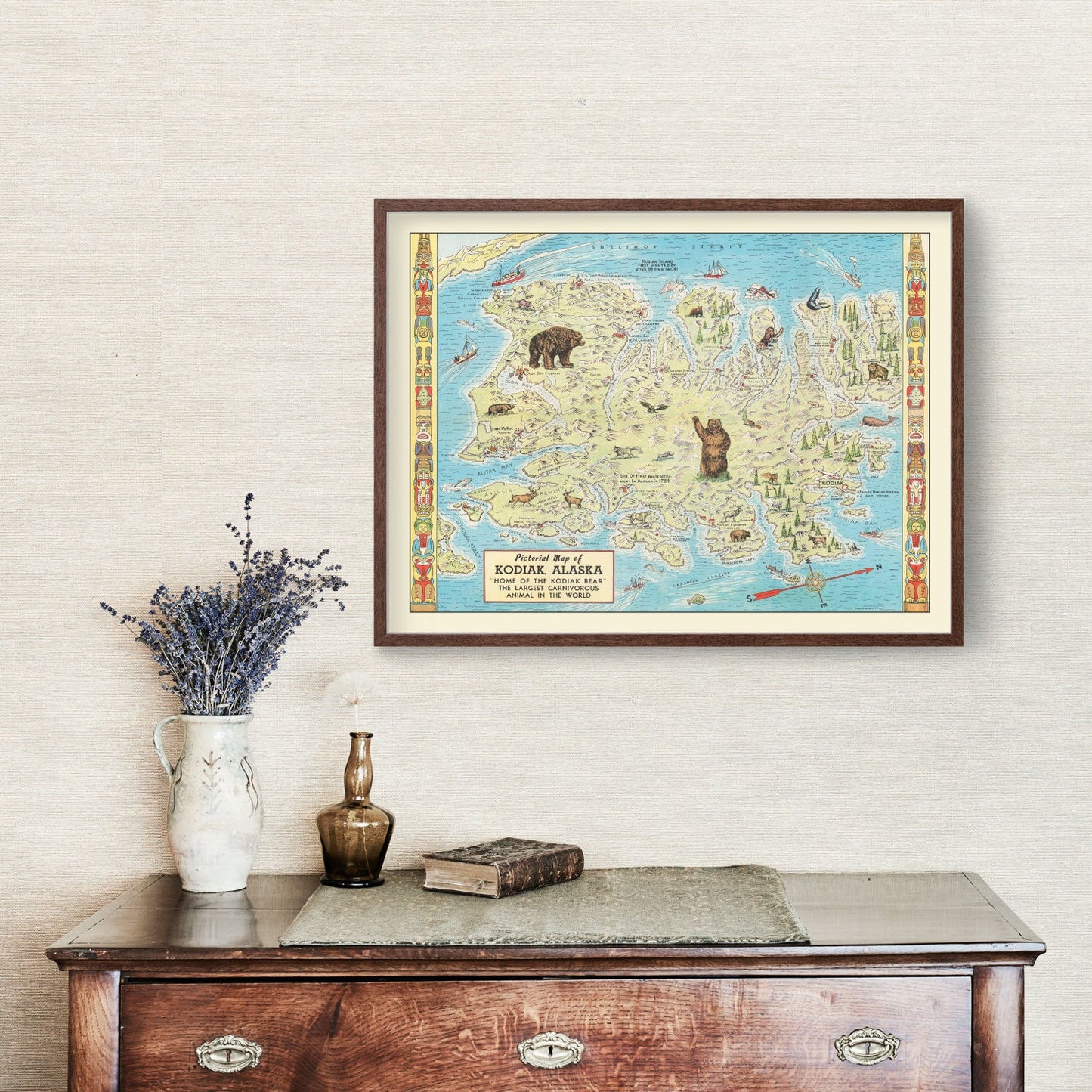 Vintage Kodiak Island, Alaska Map, 1948
