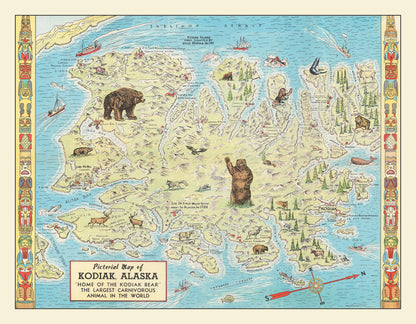 Vintage Kodiak Island Map 1948
