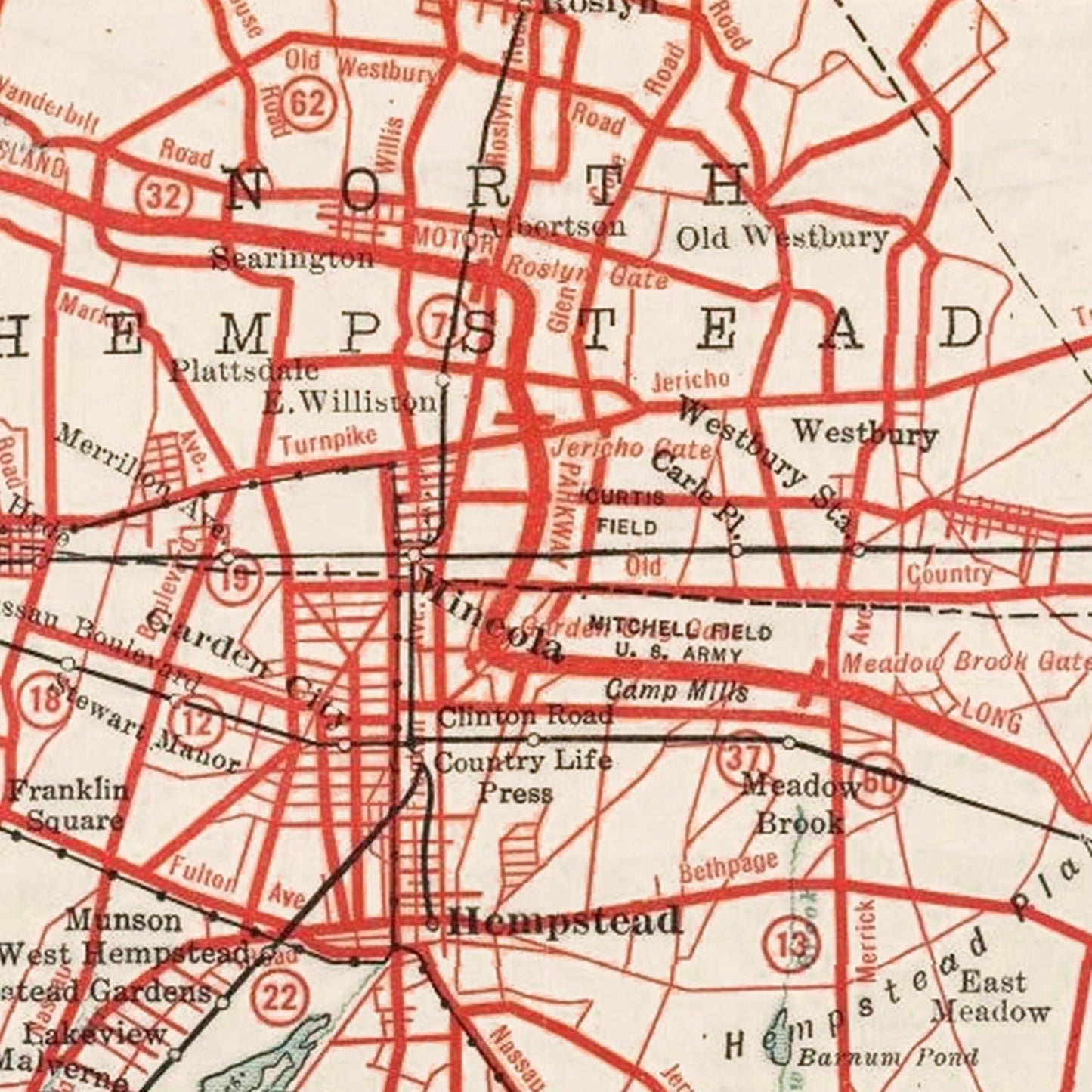 Vintage 1914 Long Island Road Map, New York