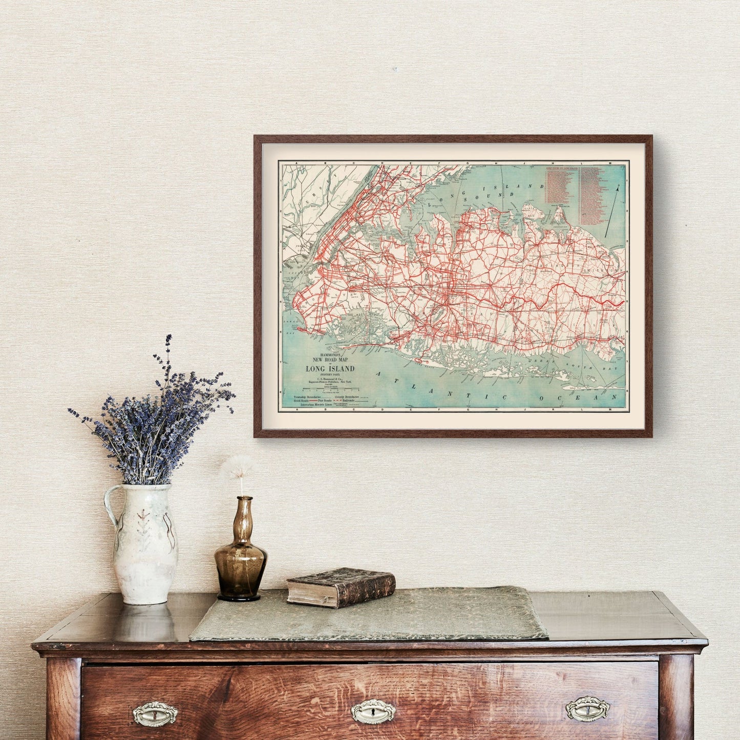 Vintage 1914 Long Island Road Map, New York