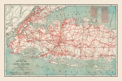 Vintage 1914 Long Island Road Map, New York