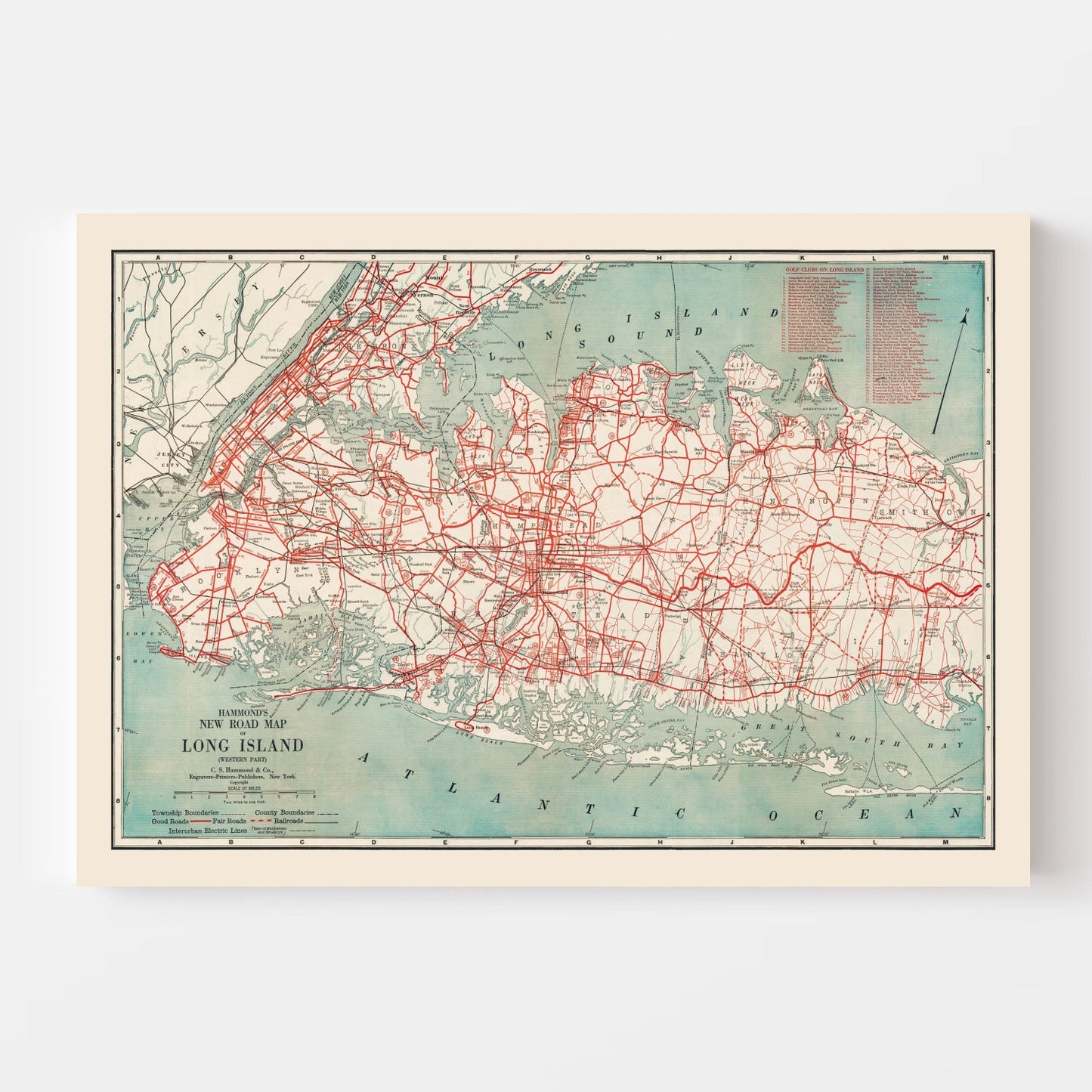 Vintage 1914 Long Island Road Map, New York