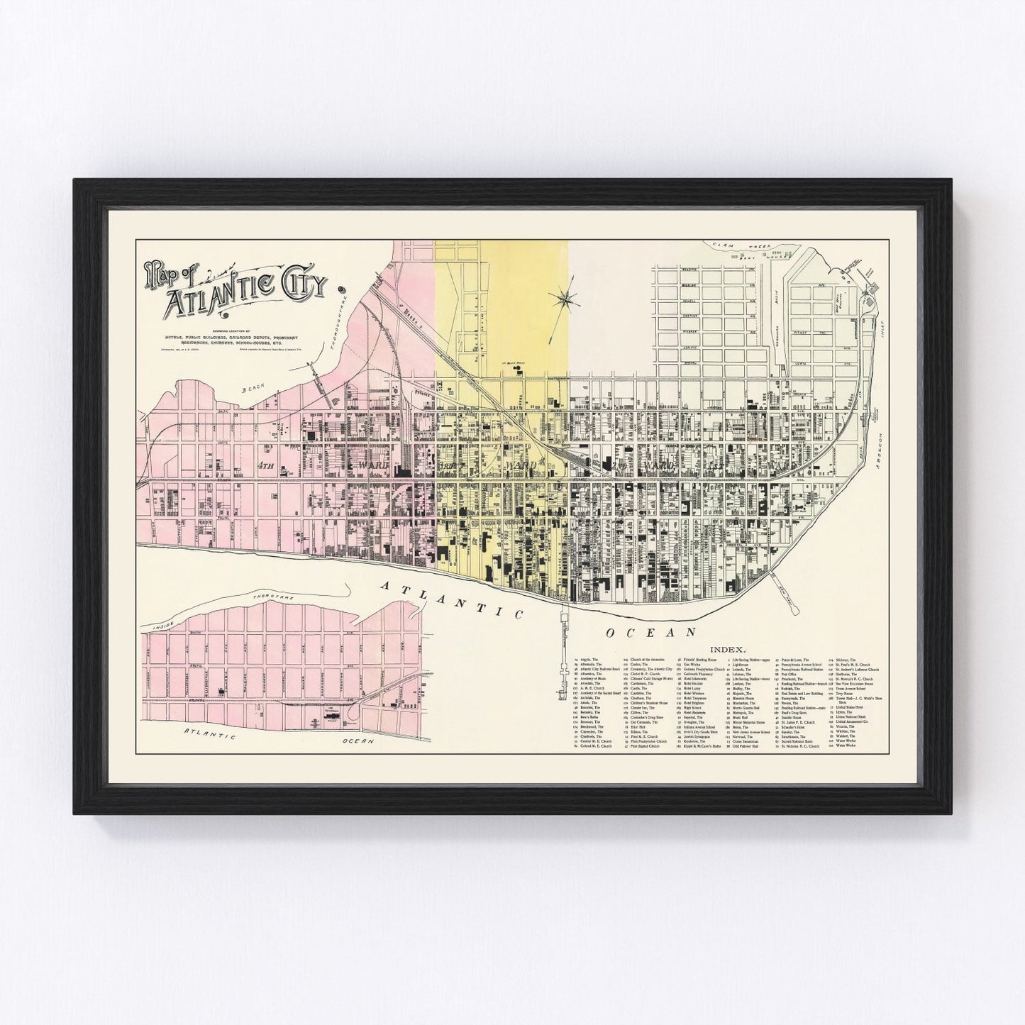 Vintage map of Atlantic City, New Jersey Gilded Age resort, 1895