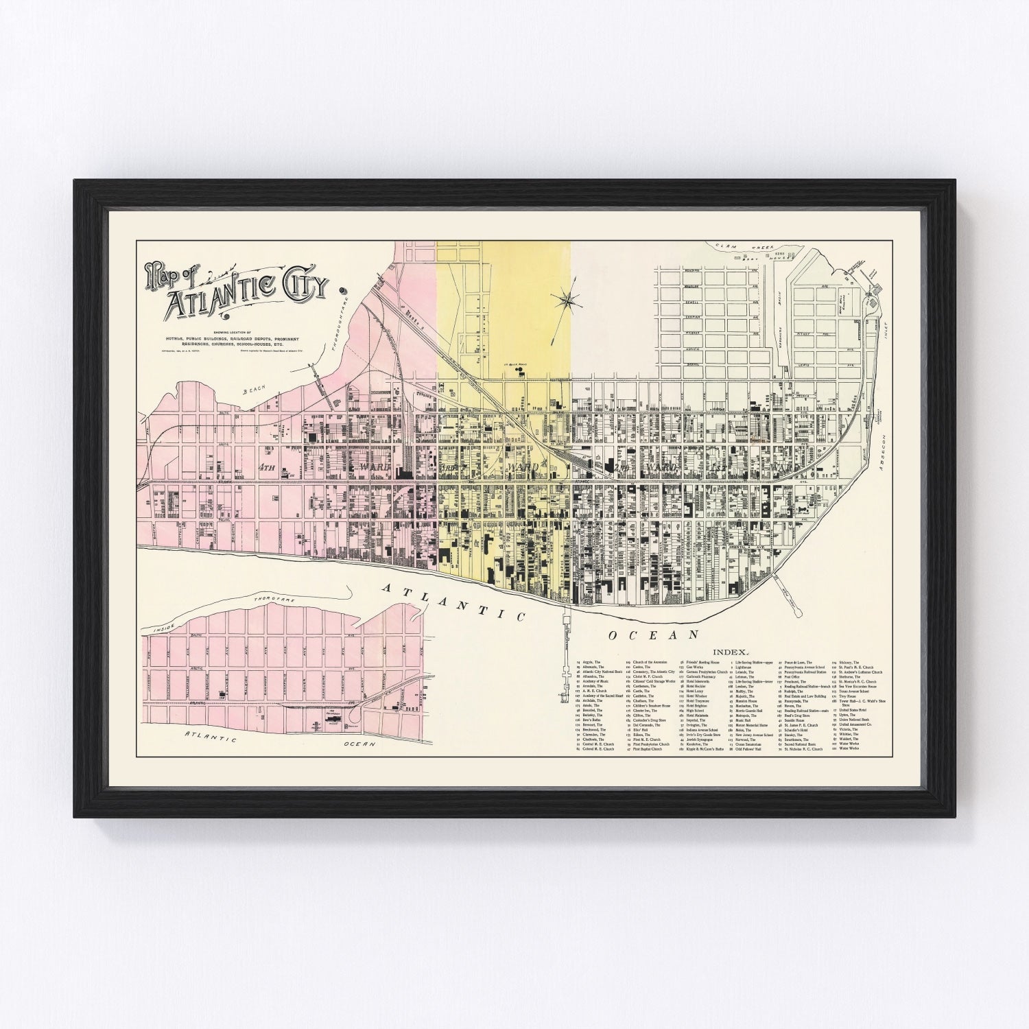Vintage map of Atlantic City, New Jersey Gilded Age resort, 1895