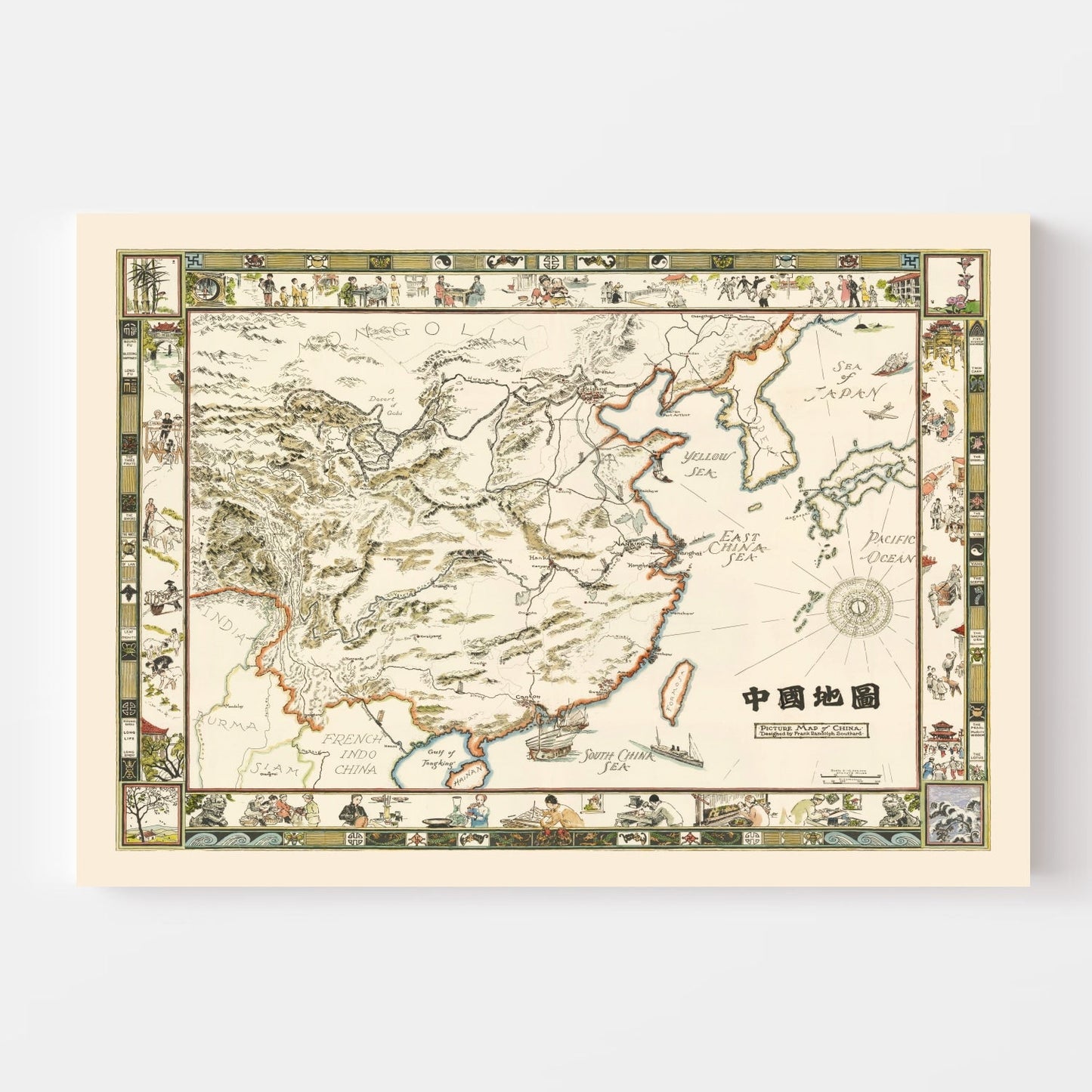 Vintage Pictorial Map of China, 1932