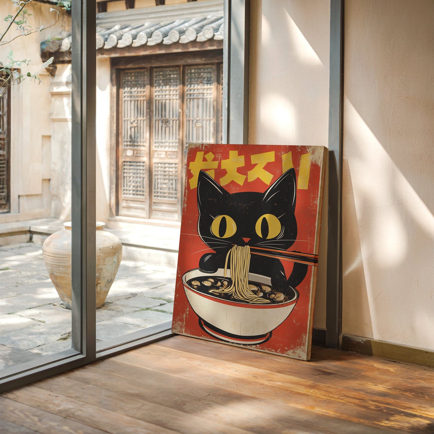 Retro Ramen Cat Japanese-Inspired Wall Art Print