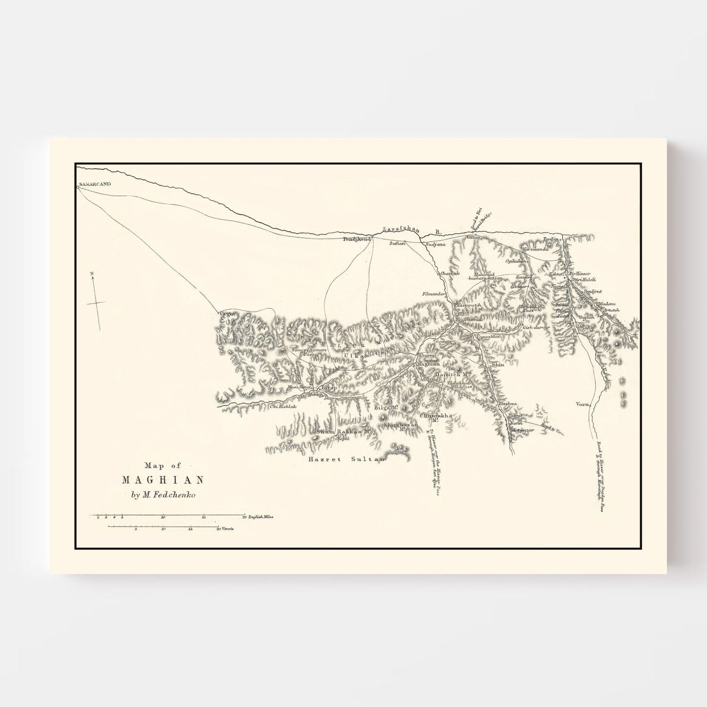 Vintage Western Tajikistan Map, 1873