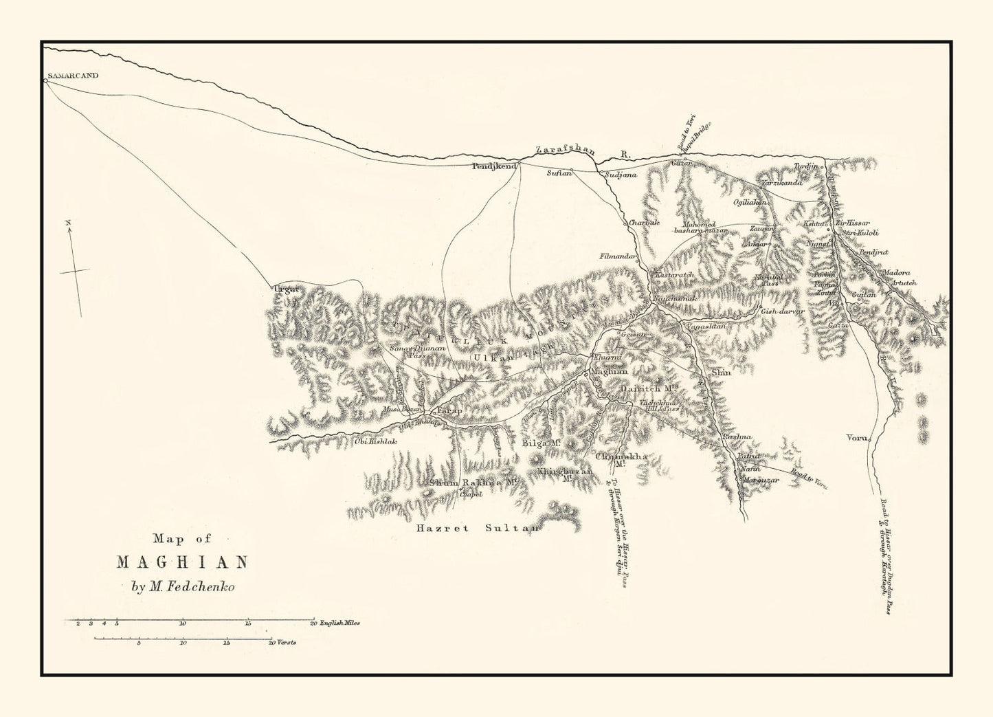 Vintage Western Tajikistan Map, 1873
