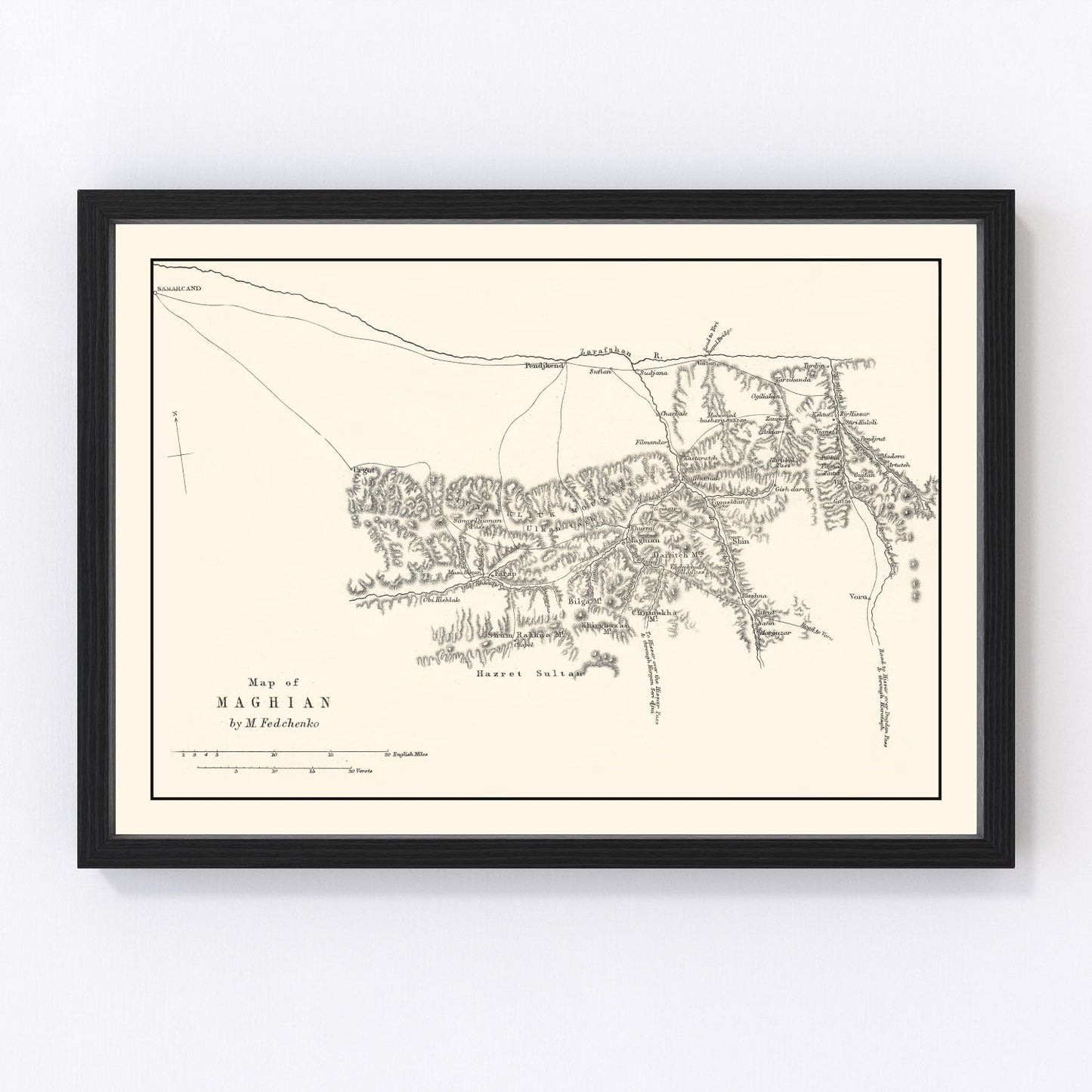 Vintage 1873 map of western Tajikistan in 19th century imperial cartographic style, restored print