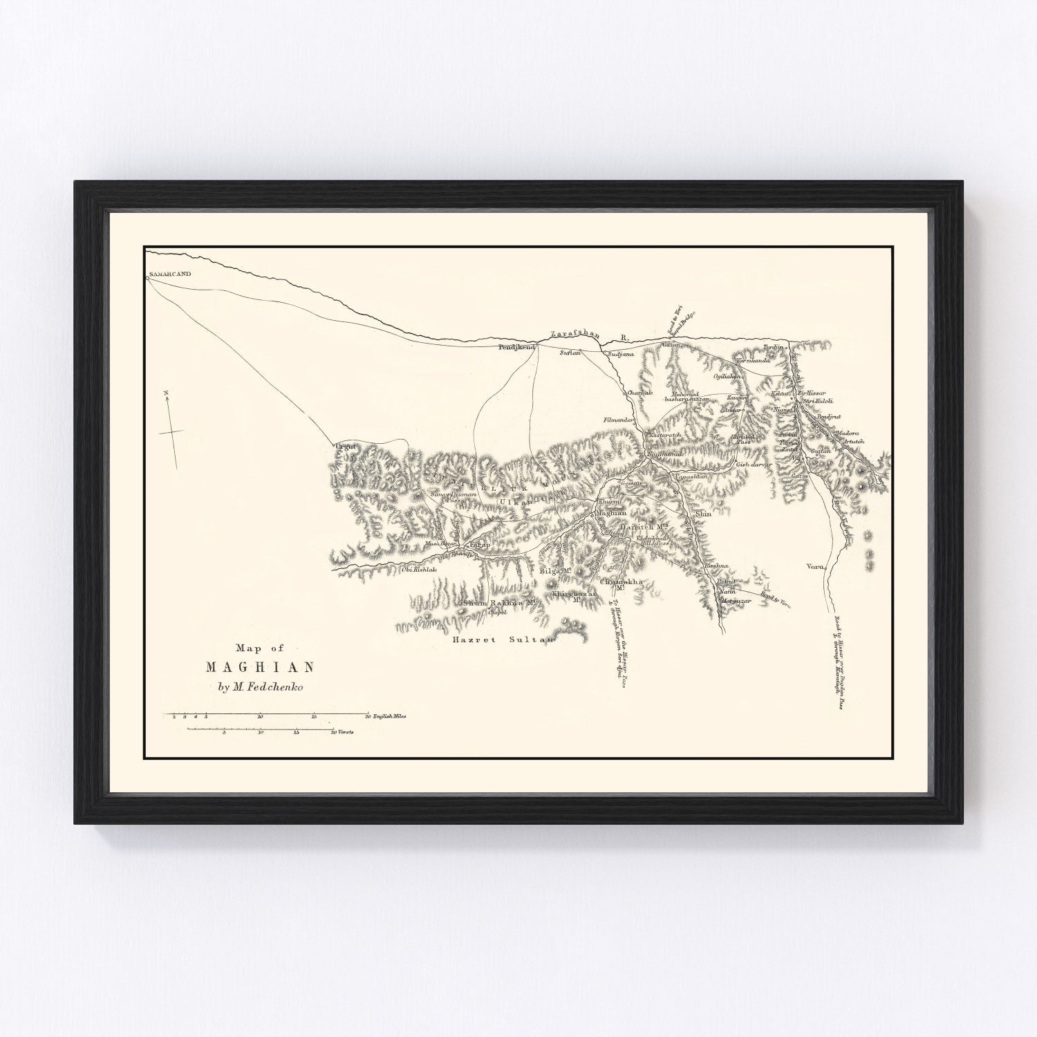 Vintage 1873 map of western Tajikistan in 19th century imperial cartographic style, restored print