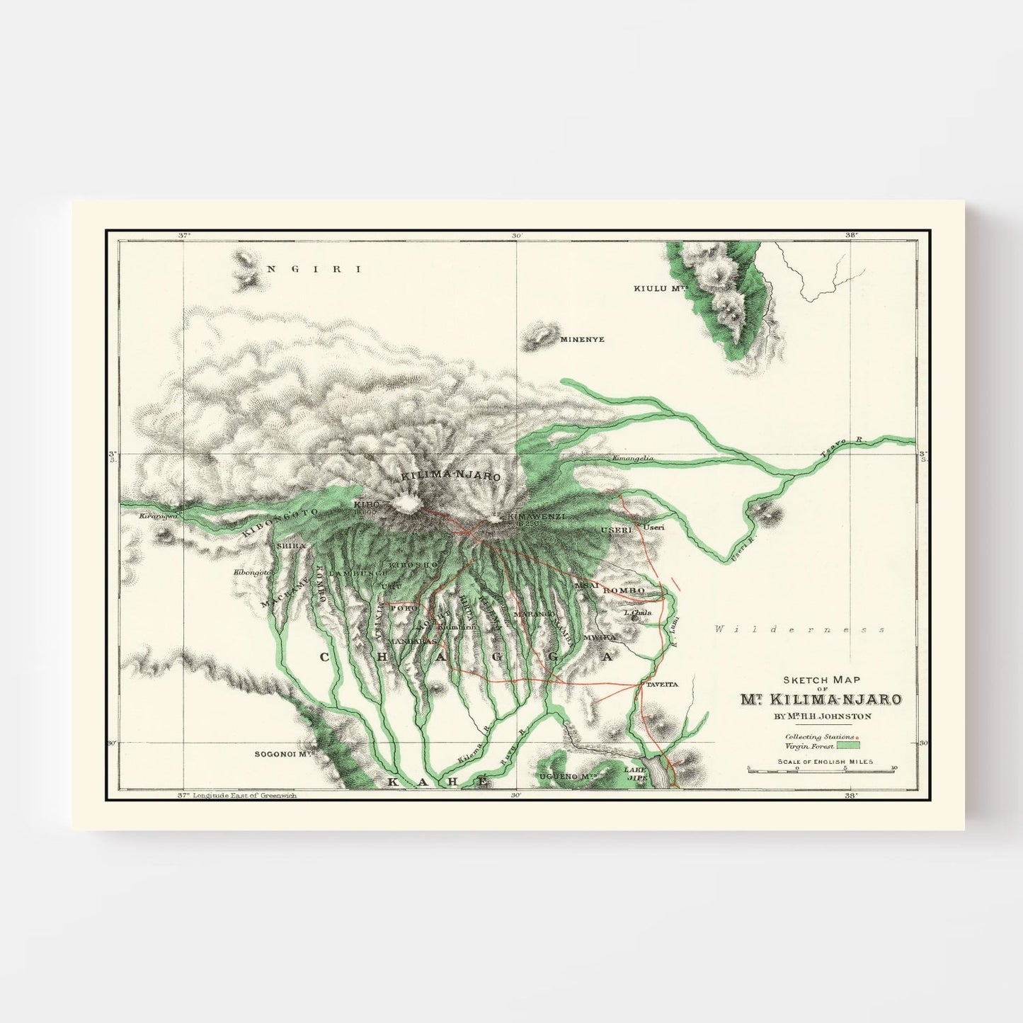 Vintage Map of Mount Kilimanjaro, Tanzania, 1885