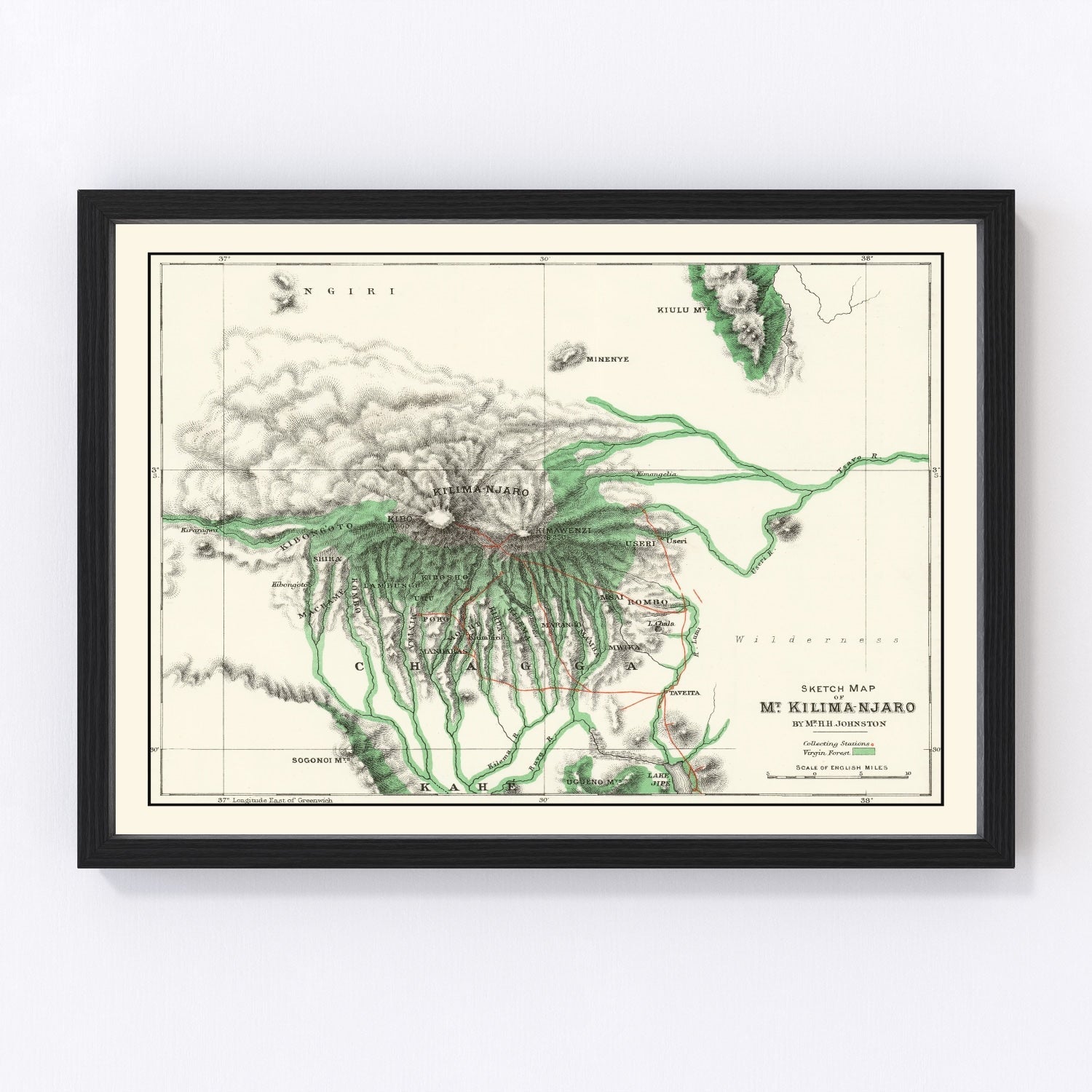 vintage map of Mount Kilimanjaro, Tanzania, 1885