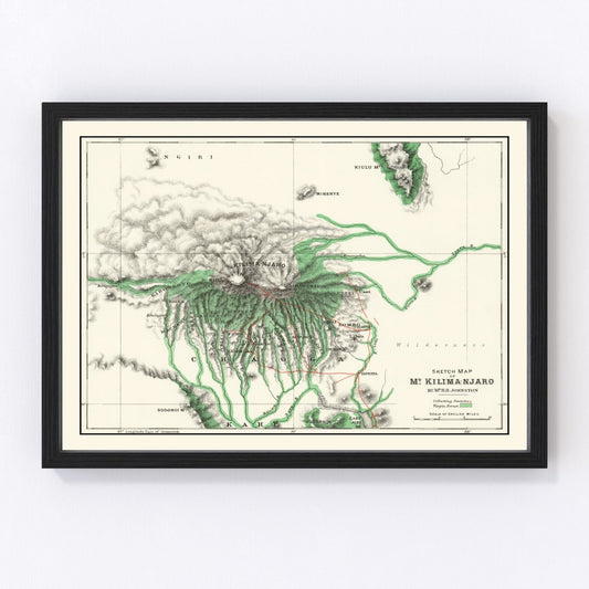 vintage map of Mount Kilimanjaro, Tanzania, 1885