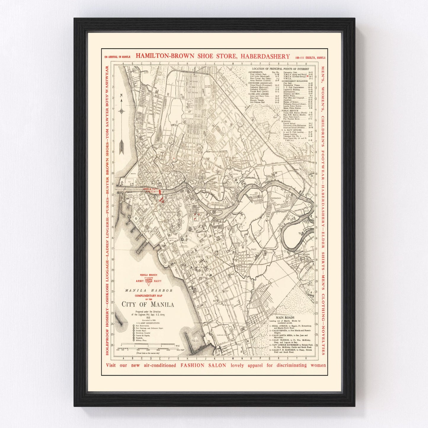 Vintage map of Manila, Philippines, 1938
