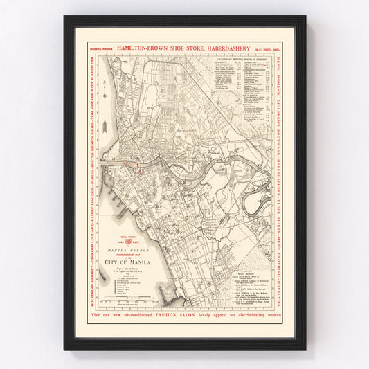 Vintage map of Manila, Philippines, 1938