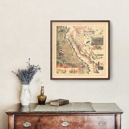 Vintage Pictorial Map of Peru, 1597