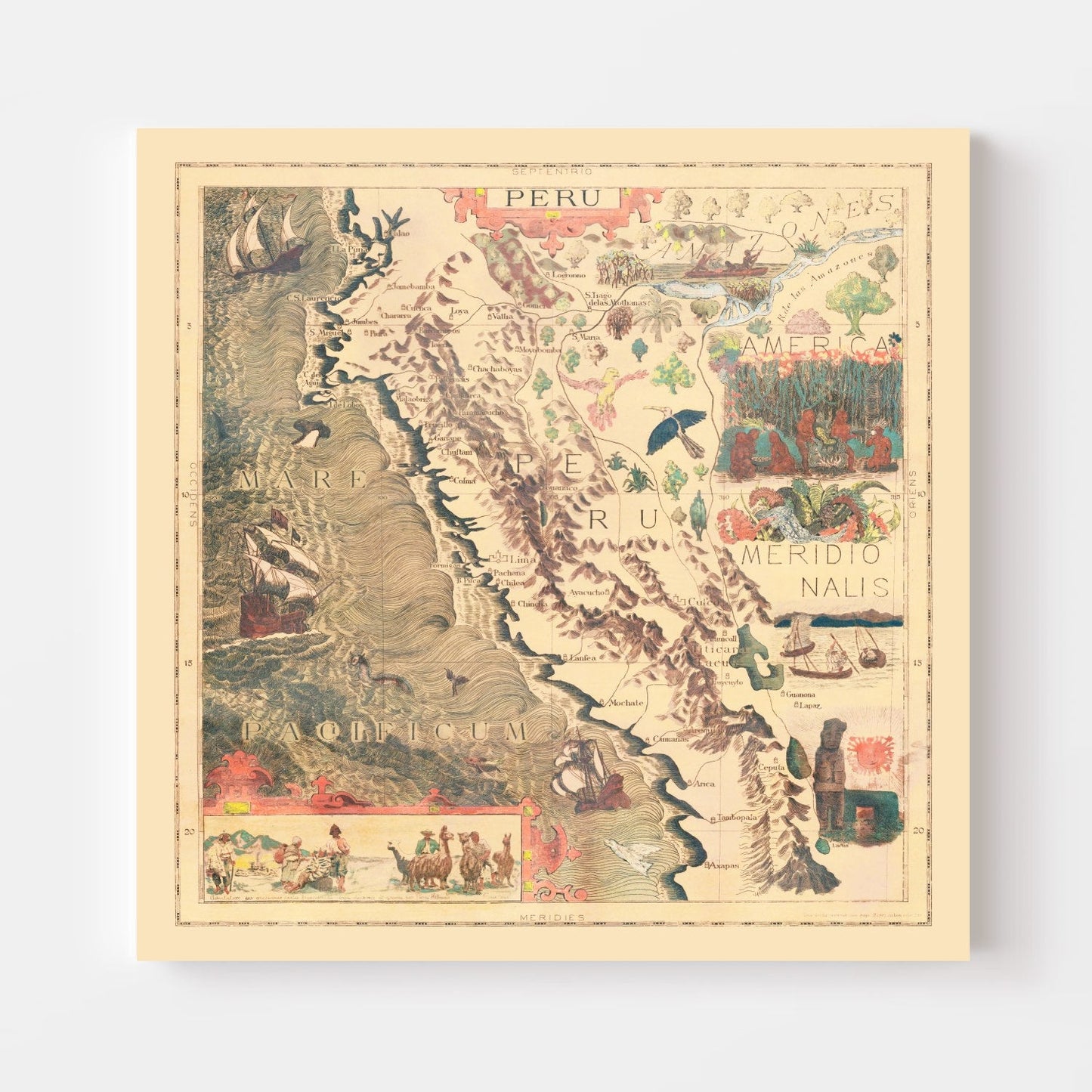 Vintage Pictorial Map of Peru, 1597