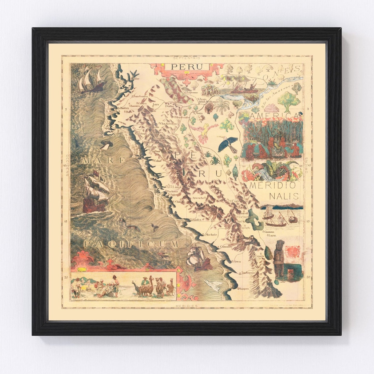 vintage pictorial map of Peru, 1597