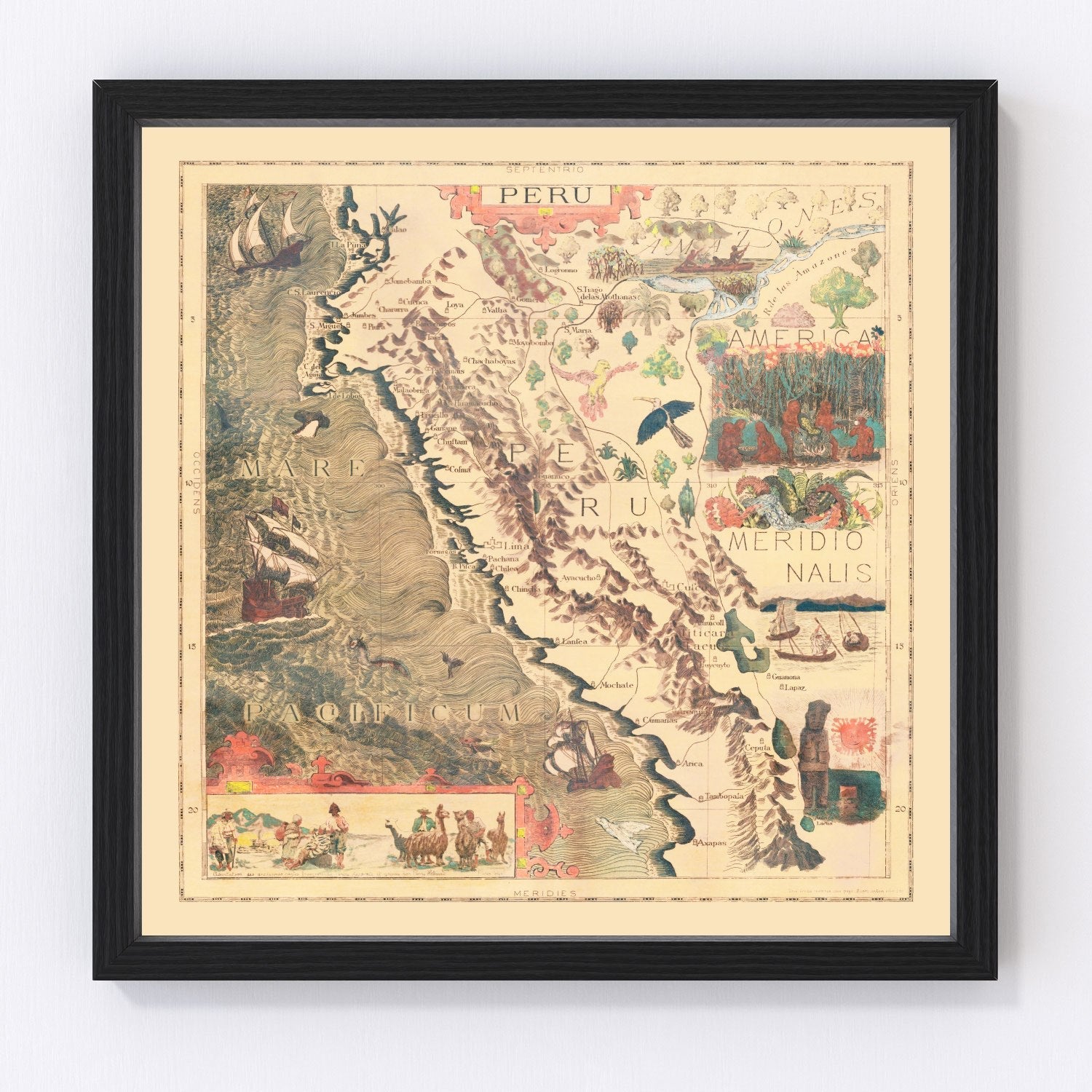 vintage pictorial map of Peru, 1597