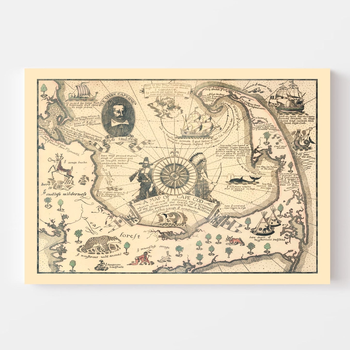 Vintage Pictorial Map of Cape Cod, Massachusetts 1926 (II)